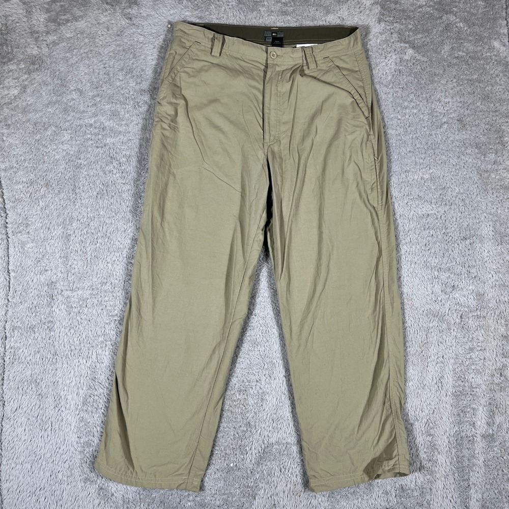 REI Sahara Hiking Pants Mens 36x32 Khaki Tan Nylon UPF 50+ Straight Leg